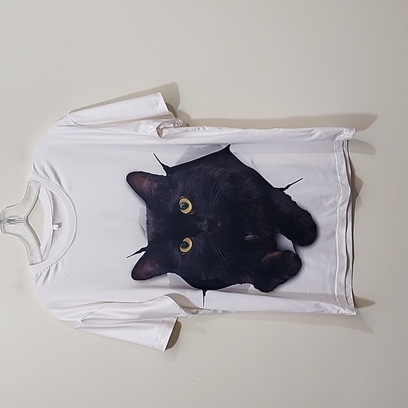 Black cat graphic short sleeve polyester t-shirt men's size small - Picture 1 of 9